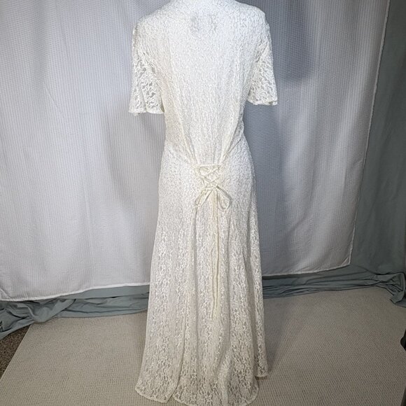 Vintage New Frontier Maxi Gown Lace Cottagecore Prairie Victorian Corset Tie - Picture 4 of 15